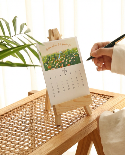 2026 Illustrated Mini Desk Calendar with Wooden Stand