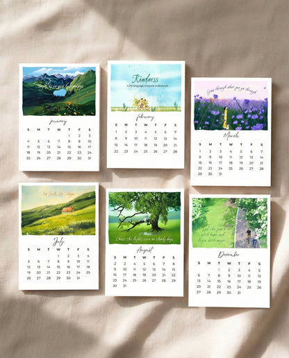 2026 Illustrated Mini Desk Calendar with Wooden Stand